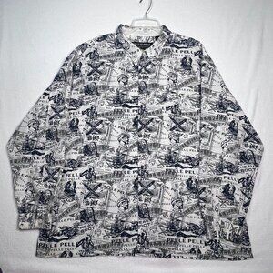 Pelle Pelle Marc Buchanan‎ Shirt XXL AOP Mountain Ski Theme Long Sleeve Blue